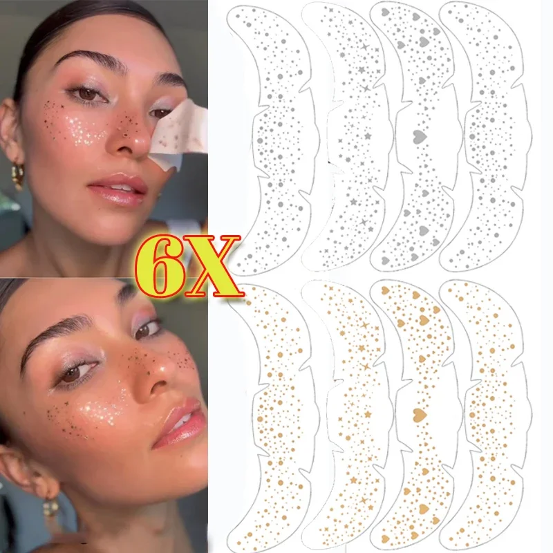 Lasting Glitter Freckles Face Tattoo Sticker Waterproof Sparkle Heart Star Temporary Tattoos Women Party Festival Makeup Decals