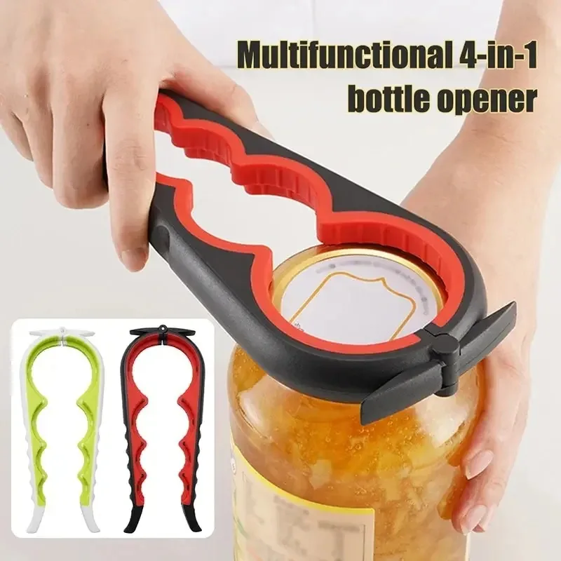Can Opener Multi Functional Four in One Beverage Bottle Opener Cap Twister Four Position Can Opener Anti Slip Cap Twister