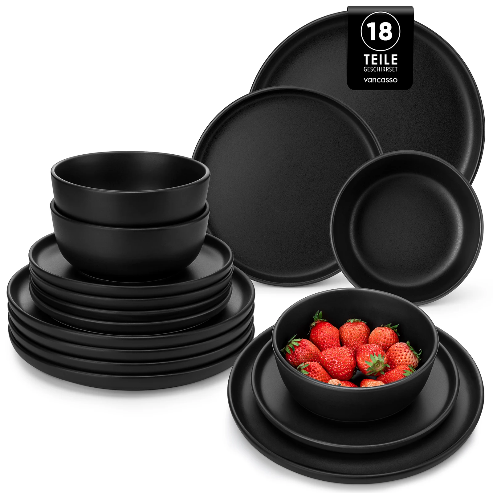 

Vancasso 18/36 шт., набор столовой посуды с черной реактивной глазурью, набор каменных тарелок, сейф для микроволновой печи с 6 шт. обеденной тарелкой/десертом/миской