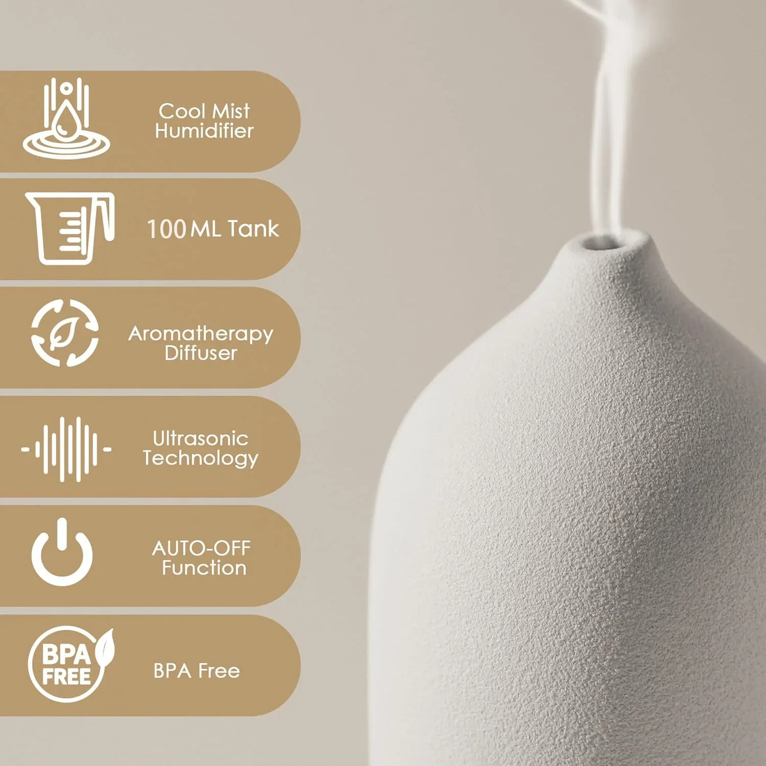 Ceramic Diffuser 100ml Essential Oil Diffusers  Aromatherapy Ultrasonic Humidifier Timer 7 LED Colors  Lights For Home Office