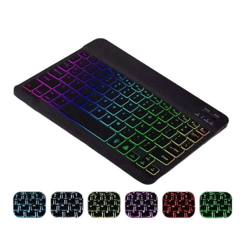 Wireless Backlight Bluetooth Keyboard Suitable Ipad Mobile Phone Tablet RGB Three-color Gradual Change Luminous Keyboard Mouse