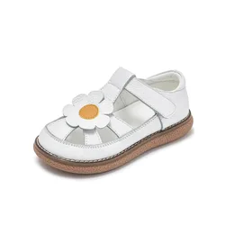 Children Sandals Summer New Girls Flower Sandals Geniue Leather Pigskin lining Soft Bottom Toe leather beach shoes