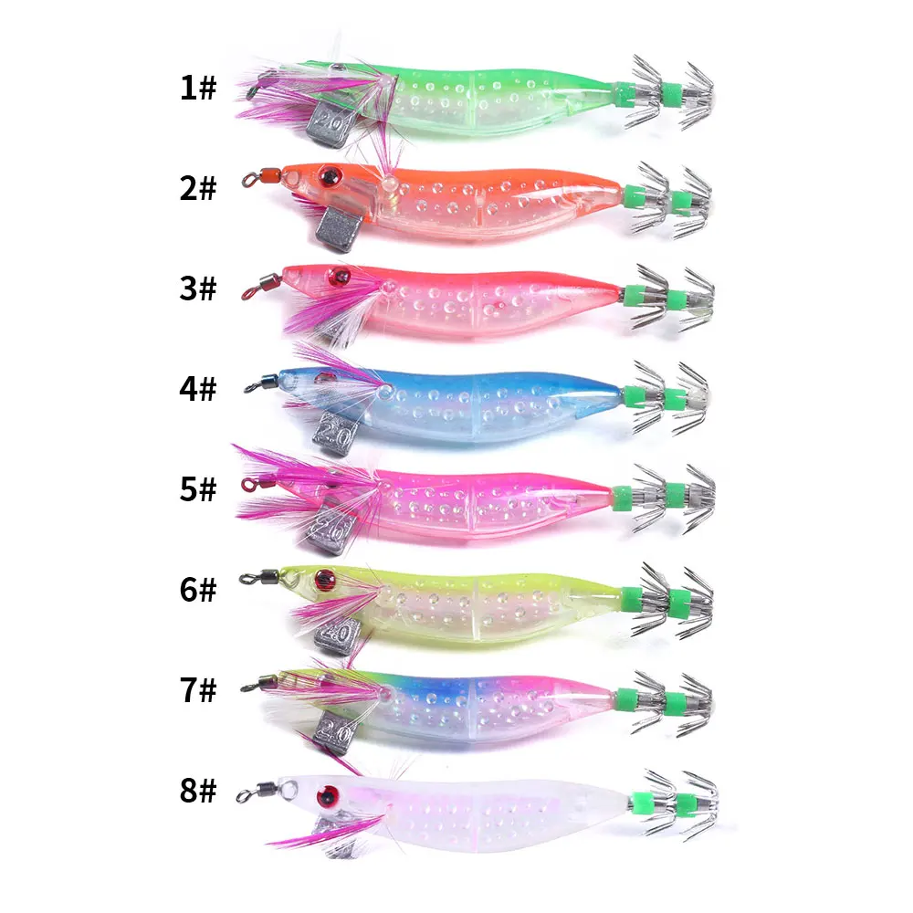 5 Stück 10cm 9,1g Leuchtende Tintenfisch-Jig-Köder Set 2.0 #   Leuchtender Holz-Garnelen-Köder für Oktopus und Tintenfisch, Salzwasser-Angelausrüstung