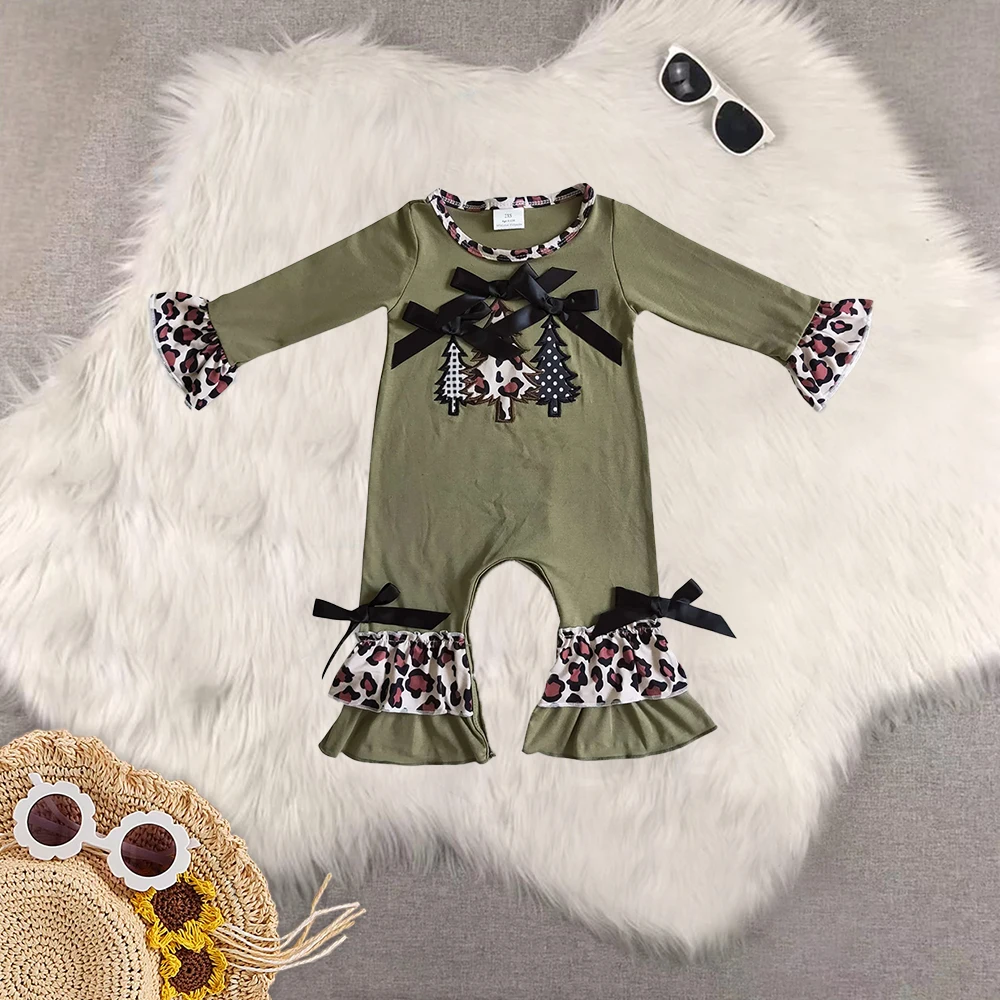 

9.13 Baby Winter Rompers Baby girls Christmas tree leopard green rompers