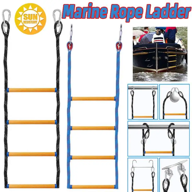 

4 Step Heavy Duty Climbing Rope Portable Lifesaving Boarding Ladder Solid Swim Soft Ladder for Inflatable Boat Kayak Motorboat