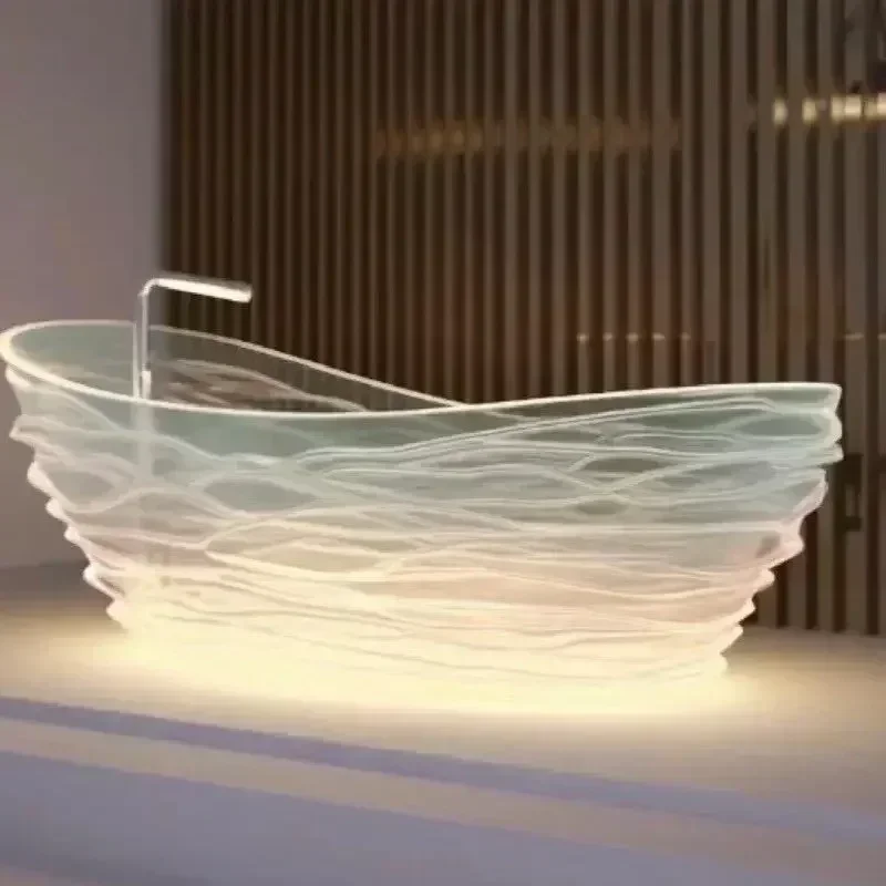 Crystal resin bathtub water ripple color hotel villa design bathtub freestanding