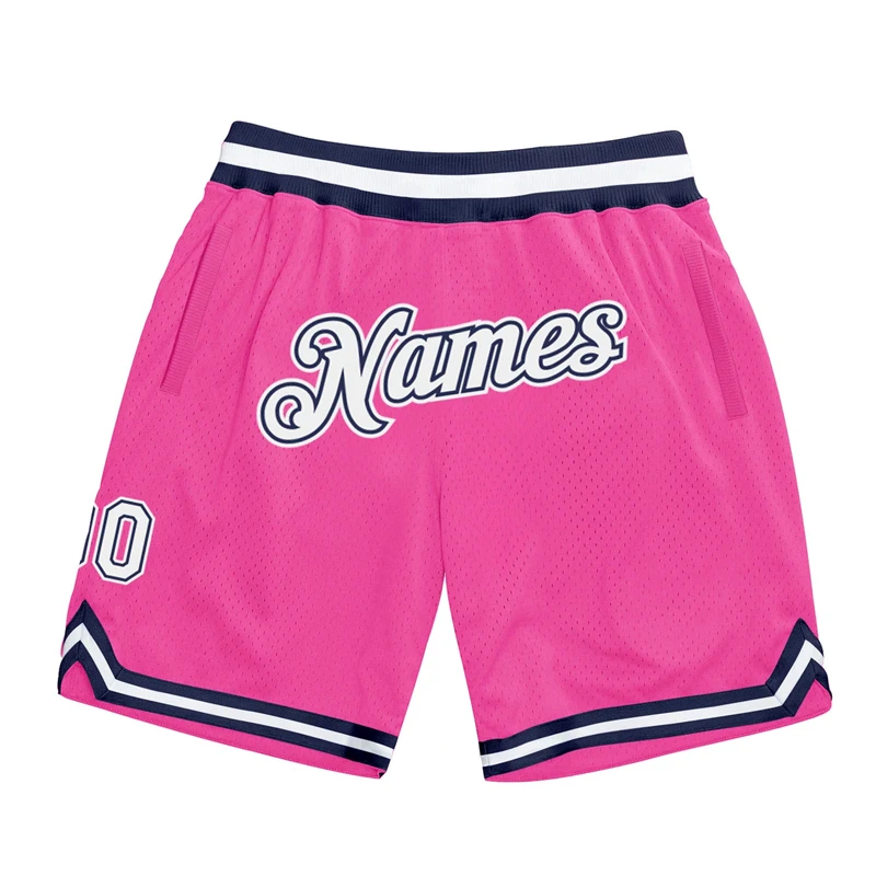 

Fashion Pink DIY Basketball Shorts For Men Custom Team Name Number Logo Sports Short Pants Loose Streetwear Kids Beach Shorts