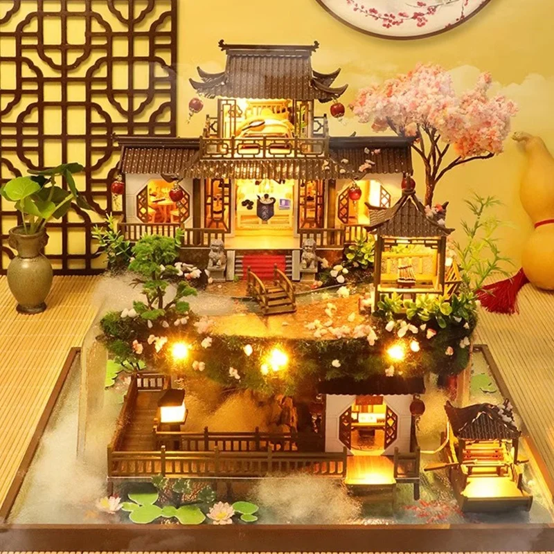 

Diy Wooden Miniature Building Kit Doll Houses With Furniture Chinese Ancient Casa Dollhouse Handmade Toys For Girls Xmas Gifts