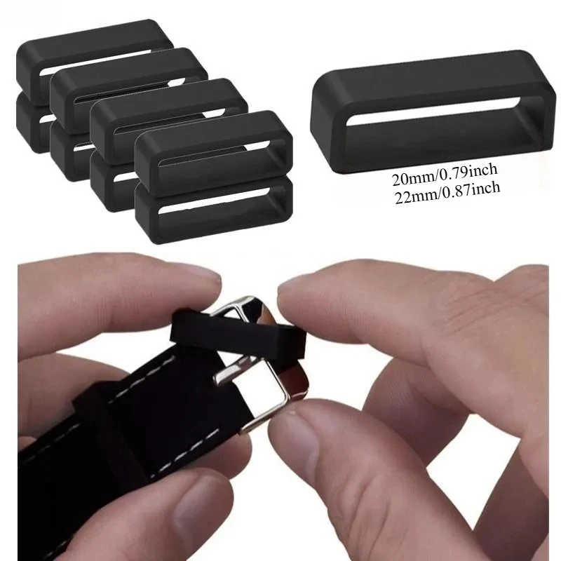 Rubber Watchbands Black Strap Loop Ring Silicone Watch Bands Accessories Holder 20 22 mm Locker 4Pcs