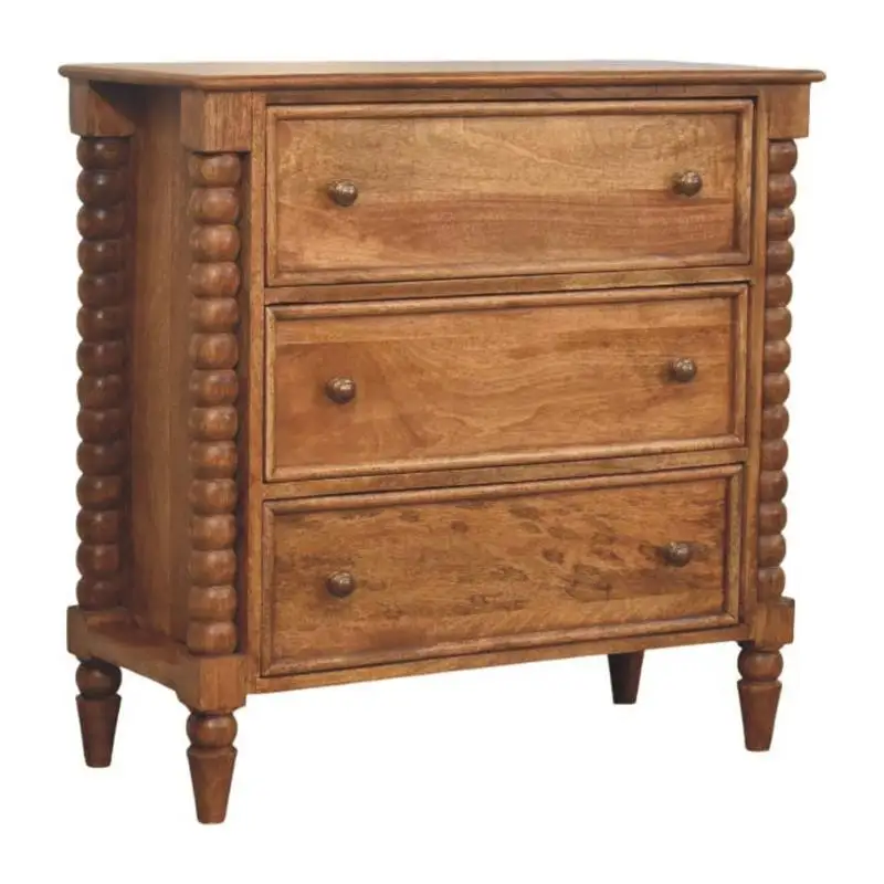 Solid Wood Spindle Chest, Brown, 3-Drawer Storage Unit, Compact Design for Bedroom or Living Room Use, Durable and Stylish