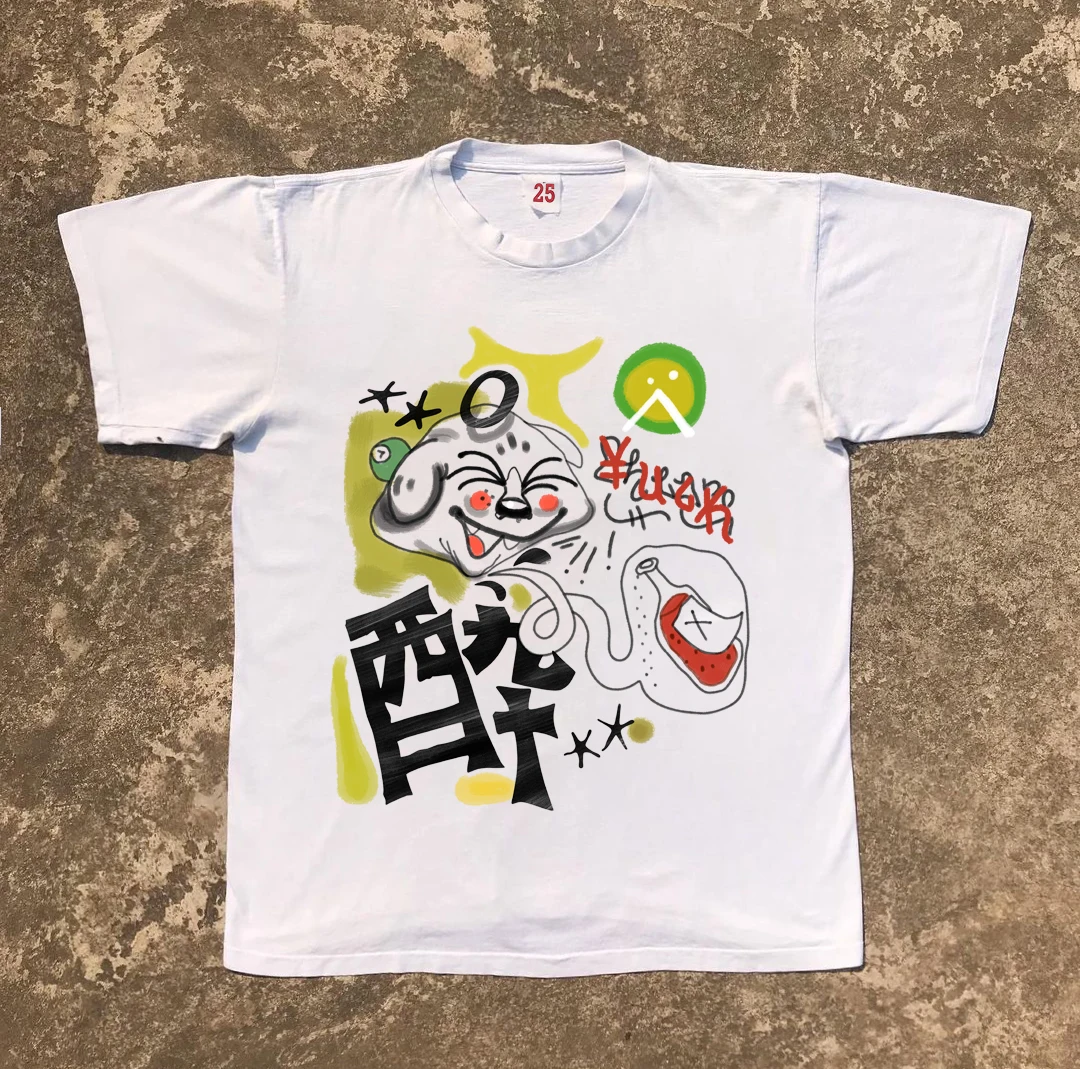 Unisex Short Sleeve T-Shirt Graffiti Design Student Fashion Summer Casual Cotton round Neck Youth Popular Couple Outfit Small...