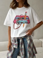 Sumuyoo 100% Cotton Women's Fashionable Printed T-shirt Casual Vintage Short-sleeve Printing T Shirts Fashion Hip Hop Loose Top - Image 2