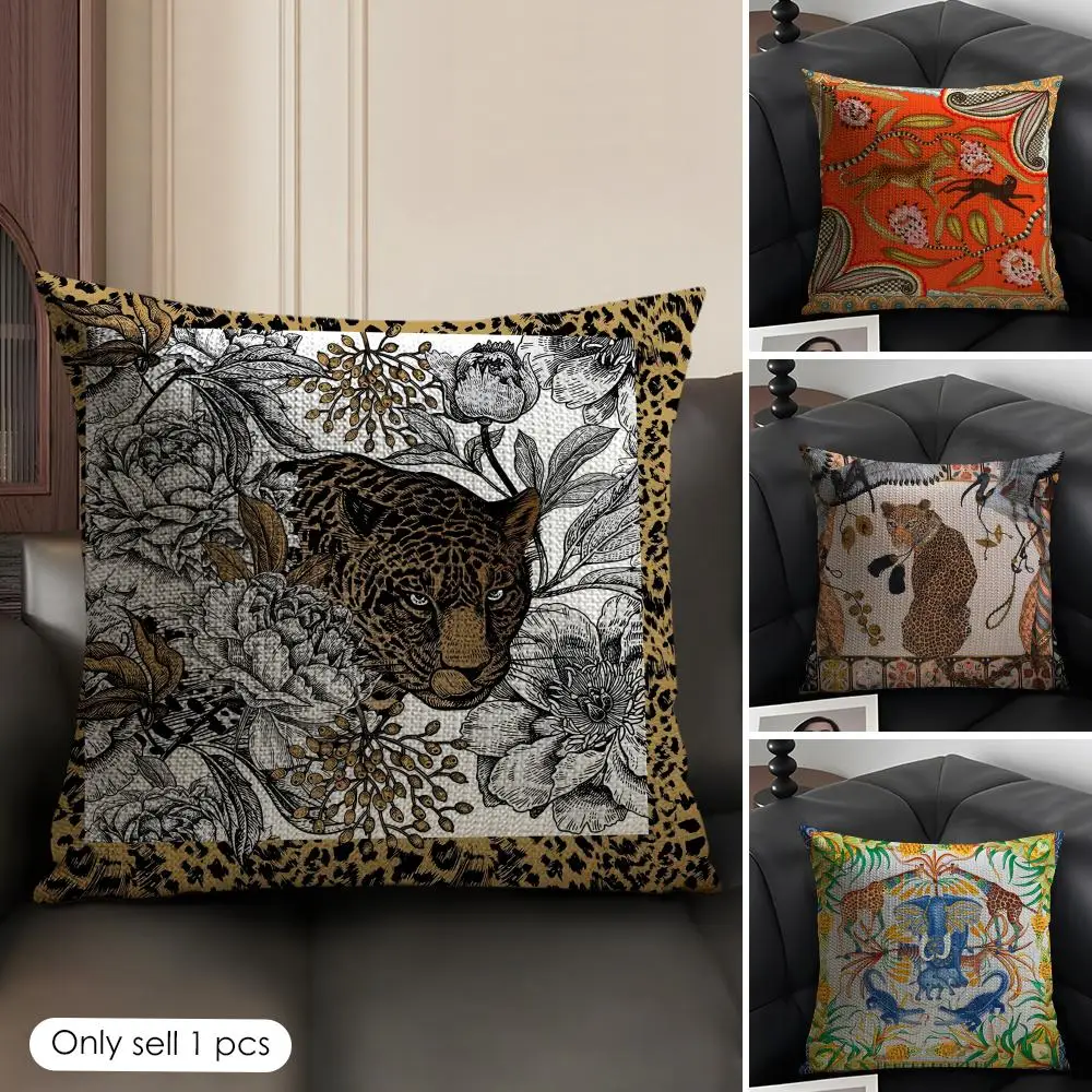 

Retro Tiger Animals Cushion Cover Natural Linen Organic Fabric Double-Sided Printing Breathable Perfect Gift For Decor