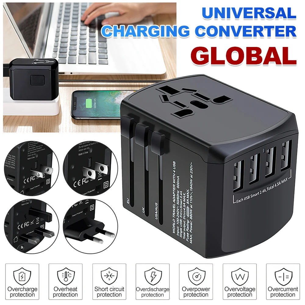 4 USB Port Charger Universal Travel Multi Plug Adapter EU UK US AU AC Power Charger Adapter Outlet Converter Socket Plug Adaptor