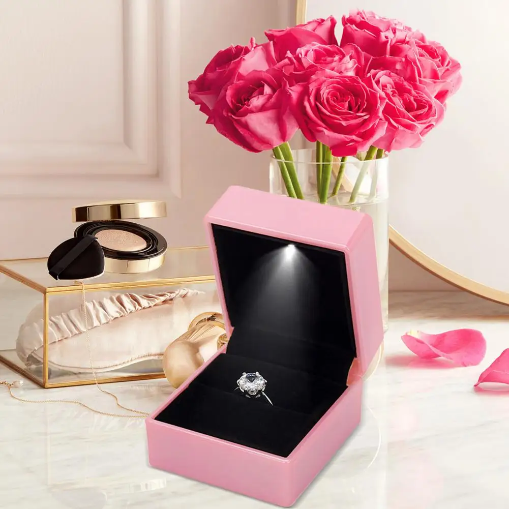 

Luminous Ring Box With LED Light Proposal Jewelry Display Portable Plush Lining Engagement Wedding Ring Box Jewelry Gift Box
