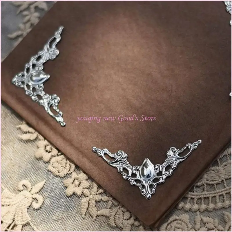 57QA Set of 8 Decorative Metal Book Guards with Easy Clip Reduces Harm Enhances Durability in Assorted Finishes Metal Texture