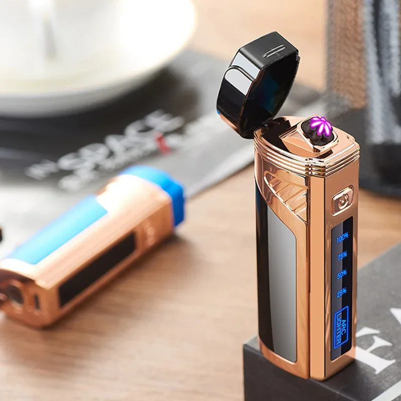 Luxury 6 ARC Flameless USB  Cool Lighter Touch Switch with Cigar Cutter Windproof Acendedor Eletrico Rechargable Gadgets for Men