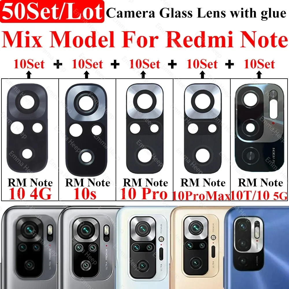 50Pcs, Rear Back Camera Glass Lens For Xiaomi  Redmi Note 11 10 Pro Poco M4 Pro Mi 11T Redmi 9C Mix Model With Glue Adhesive