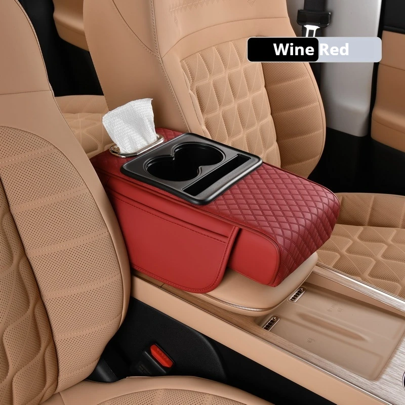 Cojín para reposabrazos de consola central con 2 portavasos, almohadilla para reposabrazos de cuero, funda de almohada portátil para reposabrazos de coche para Audi BMW Mercedes