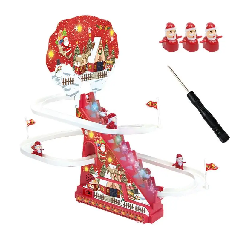 

Santa Claus Climbing Stairs Santa Christmas Race Track LED Lights And Music Automatic Stair Climbing Roller Coaster Playset