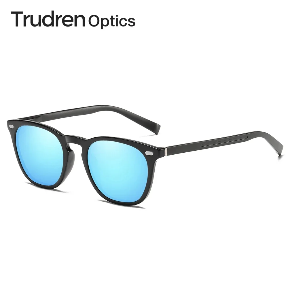 Trudren Unisex TR90 Fasion Polarized Sunglasses for Men Horn Rimmed Hip Hop Sun Glasses Keyhole Metal Rivets Aluminum Arms 2529