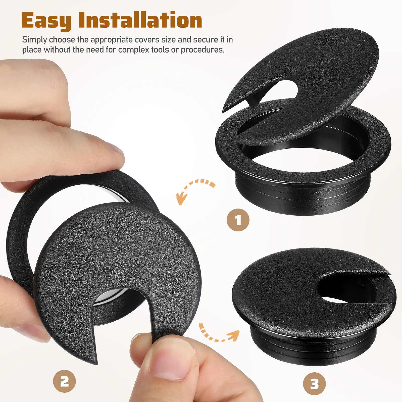 6Pcs Cable Hole Covers Desk Grommet Caps Thickened Plastic Desk Hole Covers for Office Home Cable Management Wiring Organizer