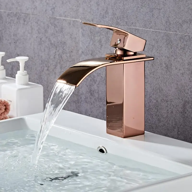 

Rose Gold Bathroom Faucet Brass Bathroom Basin Faucet Cold And Hot Waterfall Mixer Sink Tap