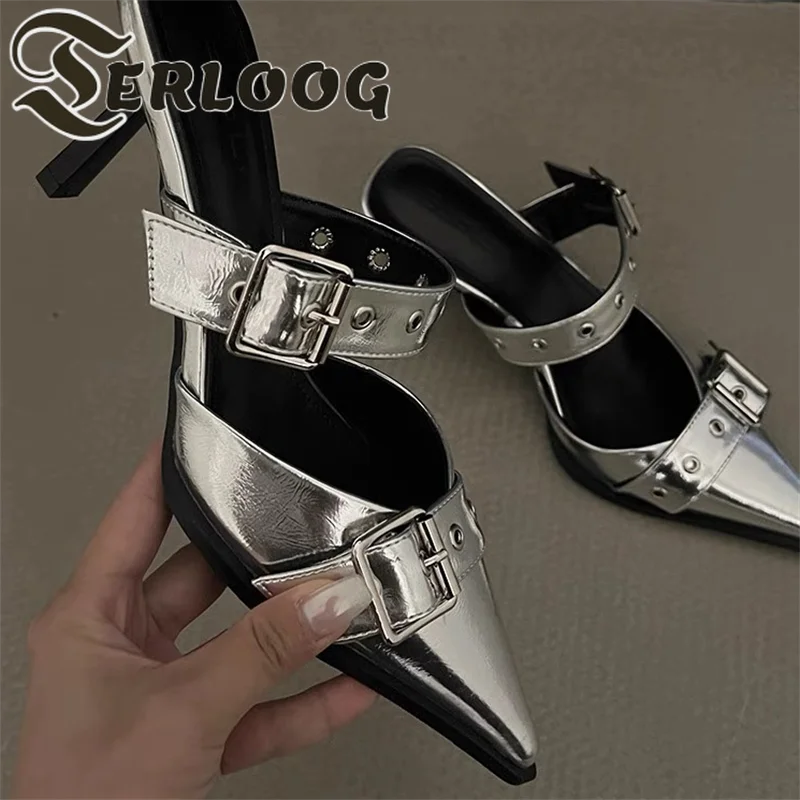 

Pointed Toe High Heels Women Sandals Sexy Buckle Slingback Shoes Summer 2025 New Punk Mules Woman Slippers Pumps Zapatos Mujer