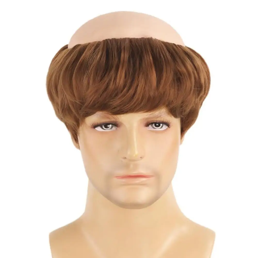 Men Funny Half Bald Monk Wig Synthetic Heat Resistant Cosplay Wig For Halloween Monk Religious Theme Retro Party Accessory Prop