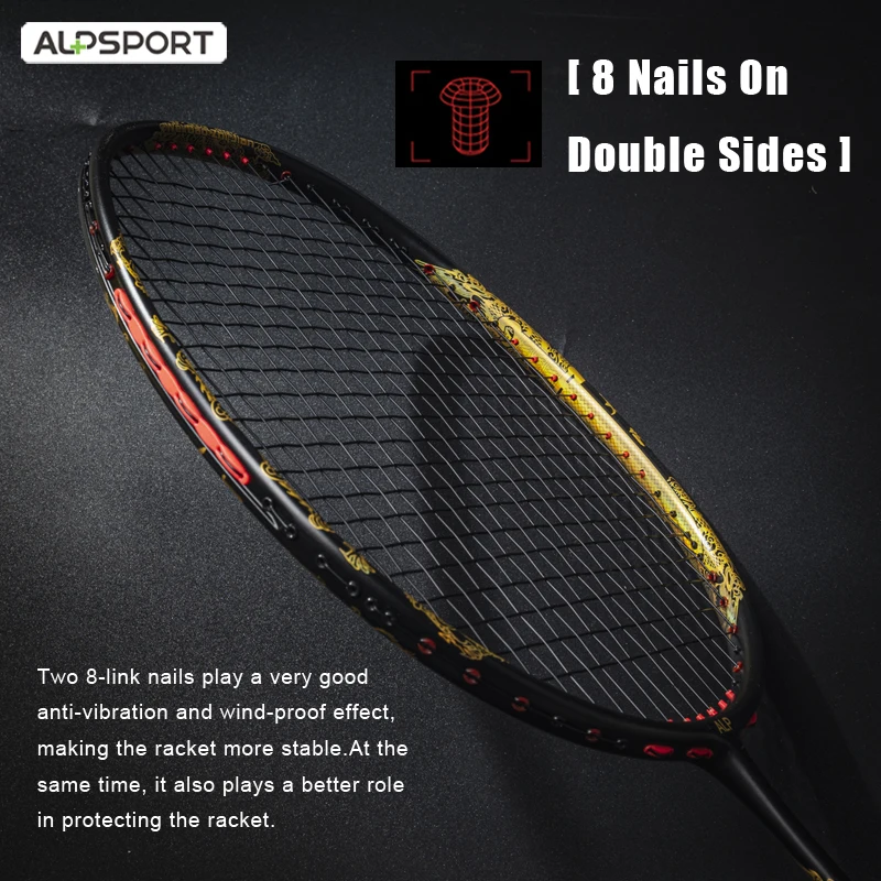 ALP TAJ 4U Badminton racket Under 32 lbs T800 Carbon Fiber Racket Ultra-light Quick start with strings and bag