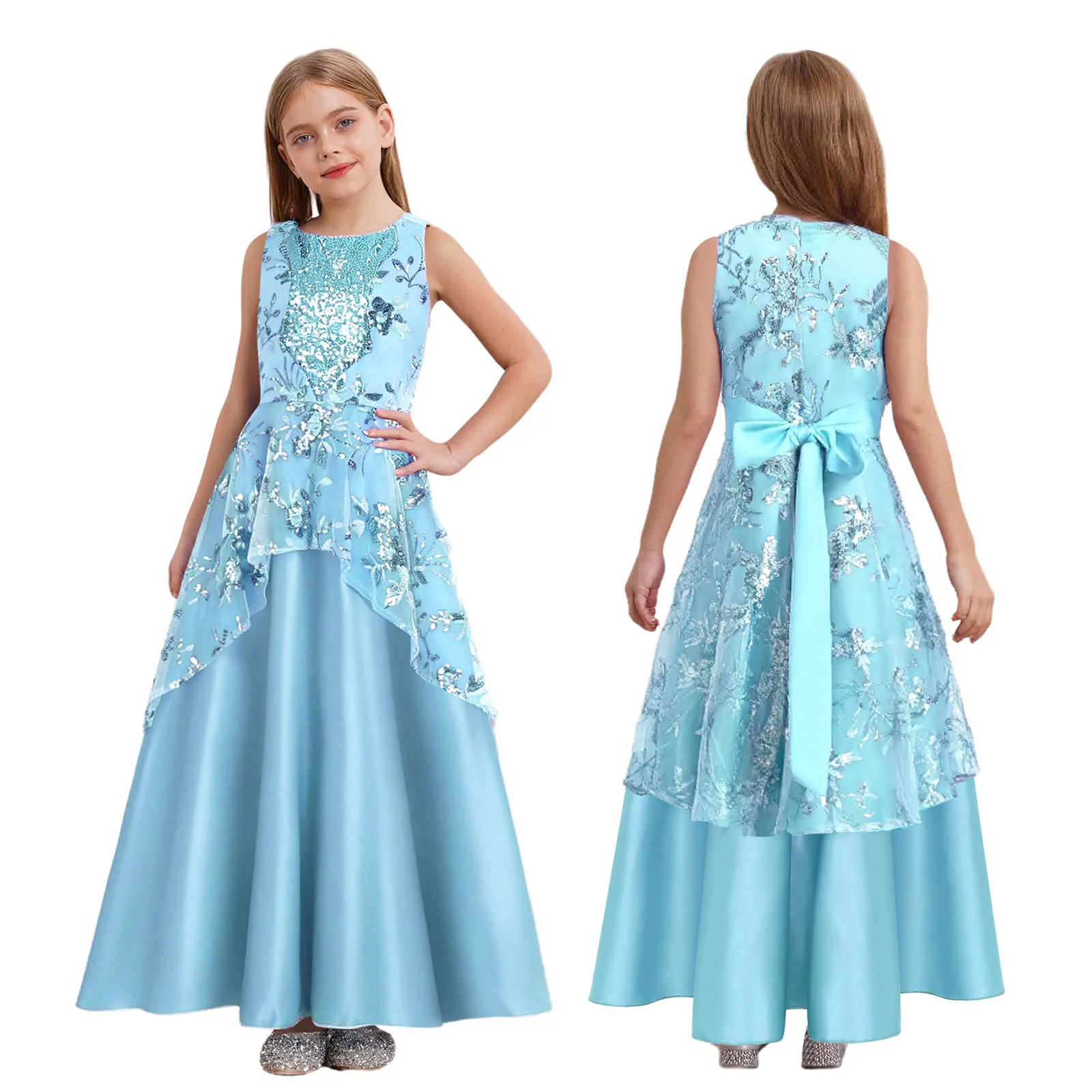 فستان زفاف بناتي أنيق جديد لعام 2025 فستان أميرة شبكي مطرز بالترتر في سن المراهقة فتاة حفلة التخرج حفلة موسيقية مساء فستان