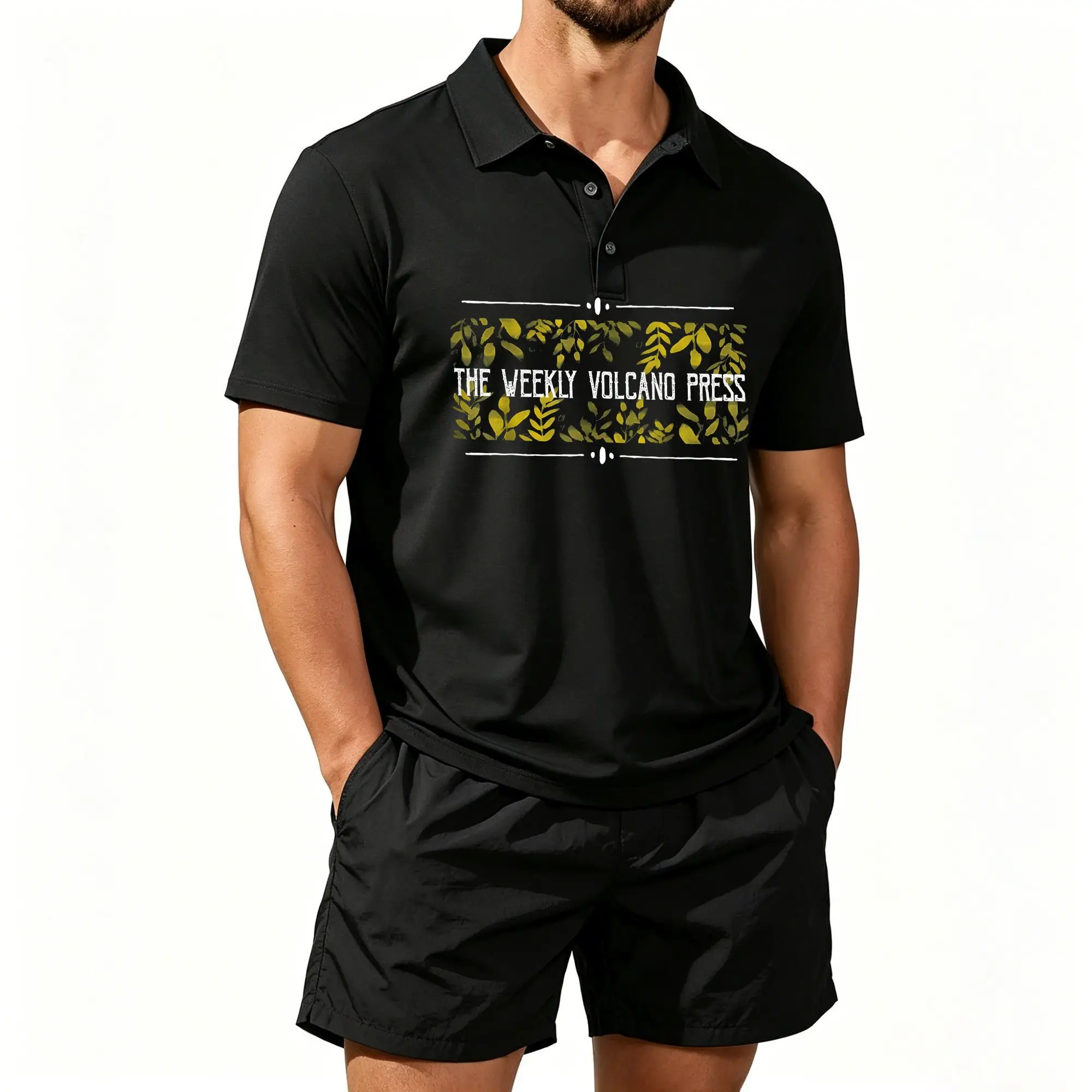 Men's Short-Sleeved Polo Shirt Set, with a Fun Design Inspired by Volcano Weekly, Suitable for Everyday Wear and Outdoor Activities, the Fabric Is Breathable and Soft, and Can Be Machine Washed