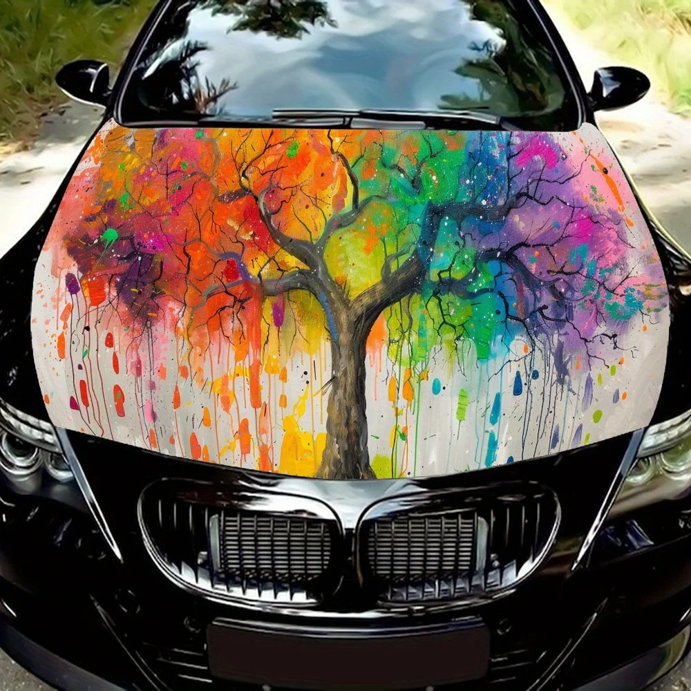 

Blooming Colorful Fantasy Tree Car Hood Wrap Color Vinyl Sticker Truck Graphic Bonnet Auto Accessories Decoration Decal Gift
