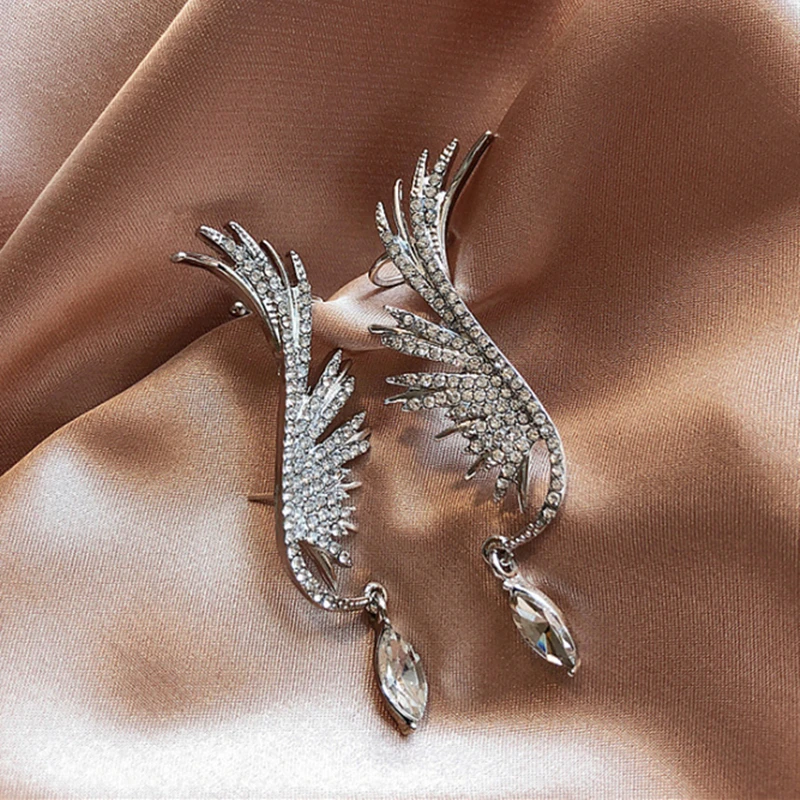 Angel Wings Earrings Rhinestone Crystal Dangle Earring  Exaggerated Elegant Water Drop Earrings Party Jewelry Wholesale view 5