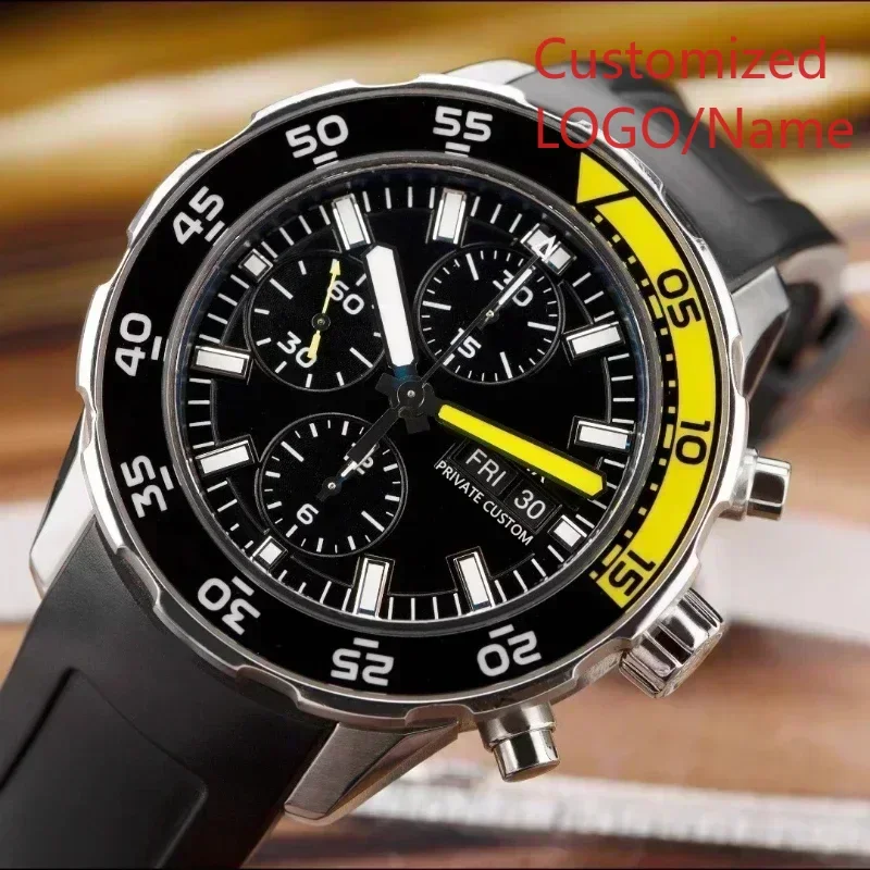 Aquatimer especial externo para hombre VK63 reloj cronógrafo de cuarzo bisel giratorio azul negro relojes de goma personalizados 44mm