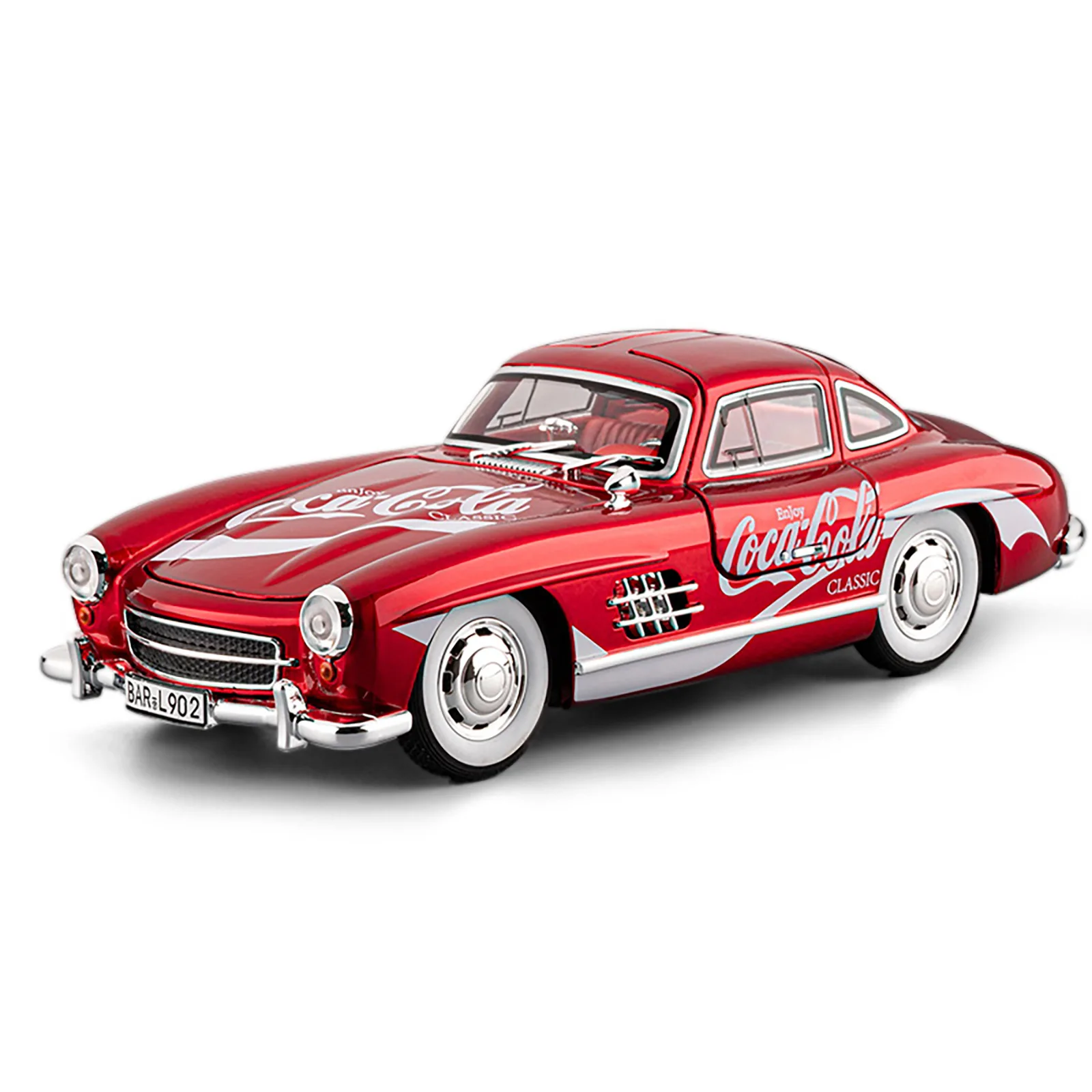 1:24 Benz 300SL Coca Cola Pepsi Cola coche clásico Vintage aleación Diecast modelo coche sonido y luz tirar hacia atrás colección Hobby regalo