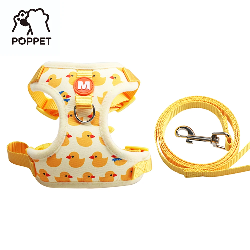 New Cartoon Universal Pet Harness and Leash Set with Cute Duck Decoration for Cats and Small Medium Dogs Outdoor Training