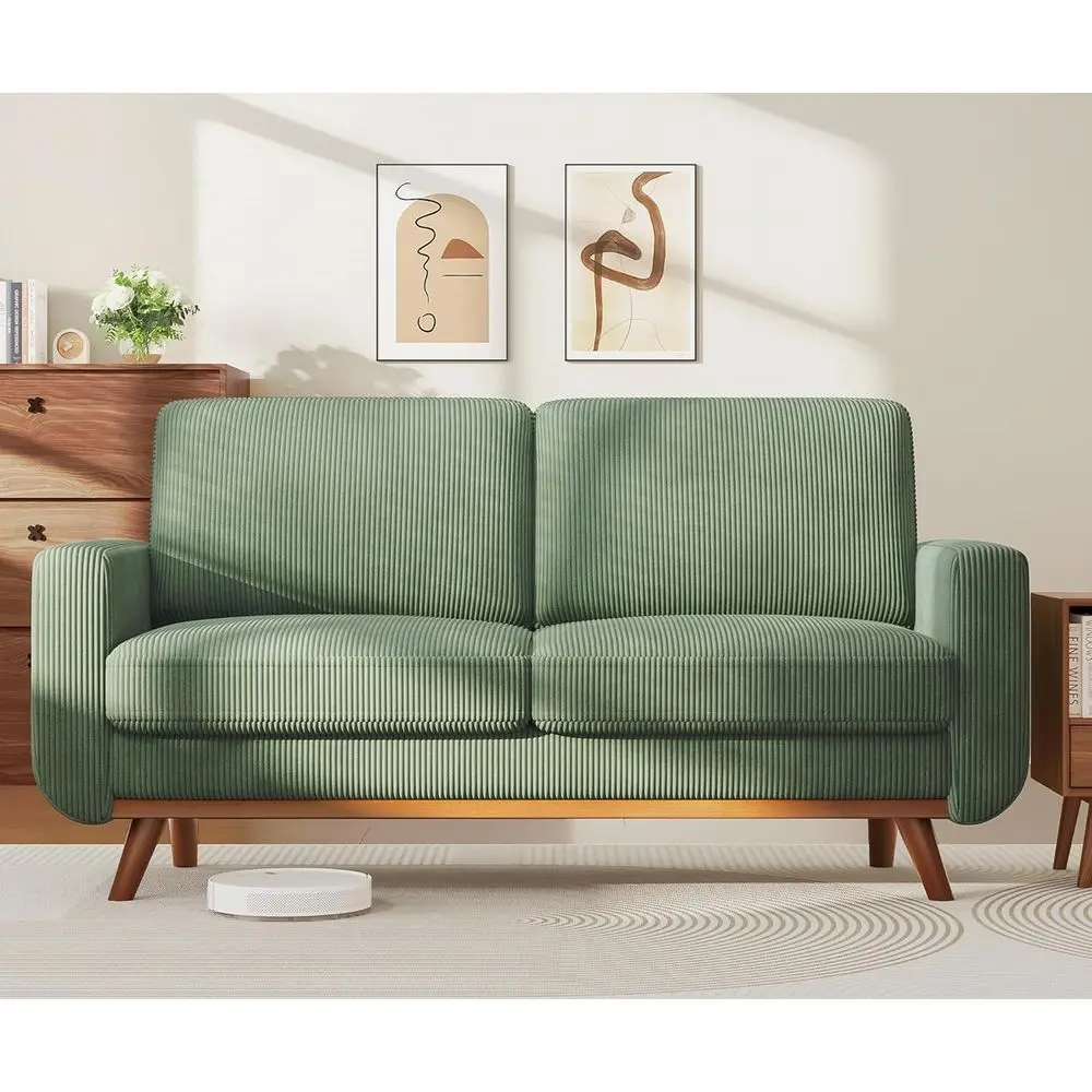 

Green Corduroy Loveseat Sofa with Spring Cushion, Solid Wood, Deep Seat for Bedroom or Living Room