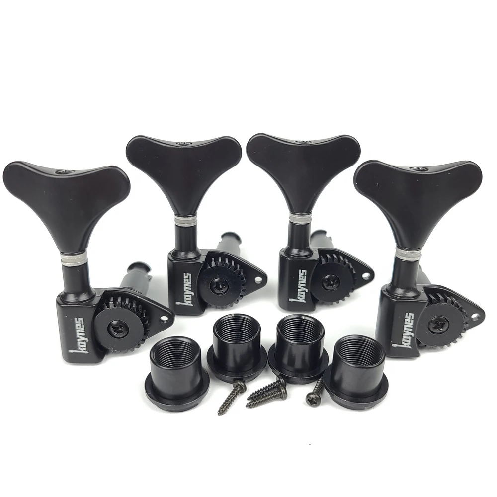 KAYNES Bass Tuners 1:24 Ratio Open Gear Tuning Key Pegs Machine Head Tuners for Electric Jazz Precision Instruments DJ342 Black