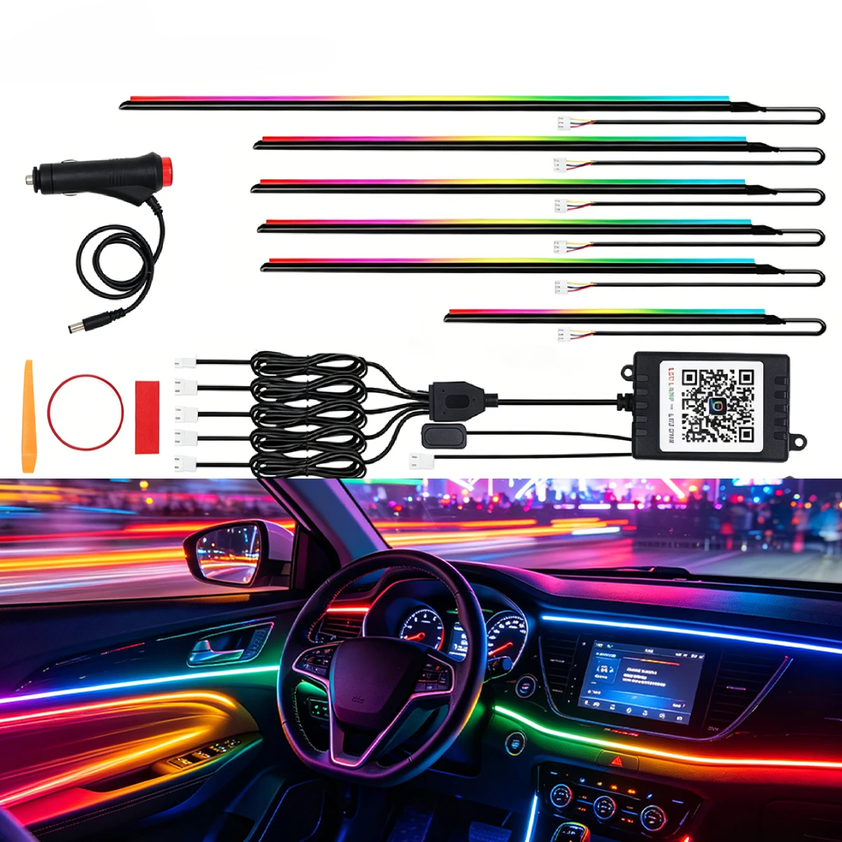 6/9/10 IN 1 Led Atmosphere Light Strip RGB Symphony Cigar Sockets APP Control Instrument Center Console Car Interior Decoration
