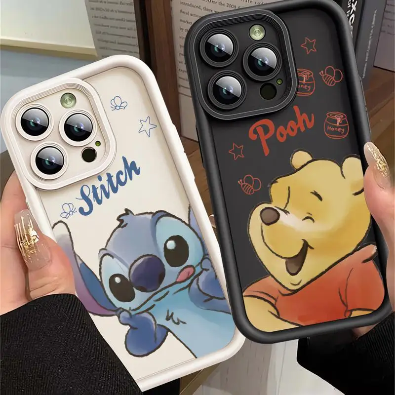 Disney Stitch Winnie Case for Apple iPhone 11 15 Pro Max 14 Plus 13 12 Mini Shockproof Protective Bumper Funda Soft Phone Cover