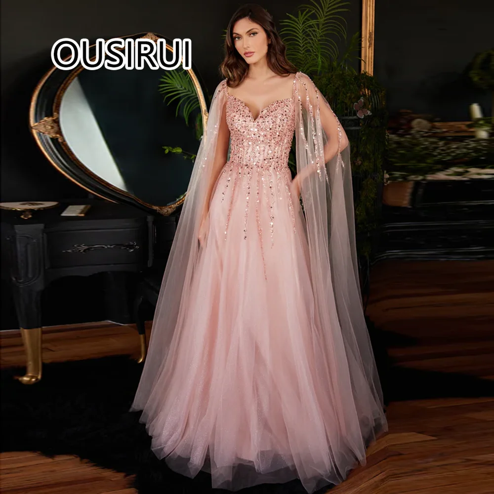 Customized Fantastic Sweetheart Collar Sequins Sparkly Corset Evening Bridal Dress A-line Court Backless Prom Dress with Cape