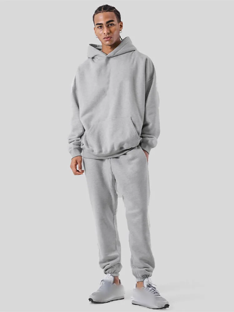 

Casual Loose Hoodie With Sweatpants 2 Piece Set Men Plush Hooded Sweatshirt Elastic Waits Trousers Tracksuits Autumn Outfits