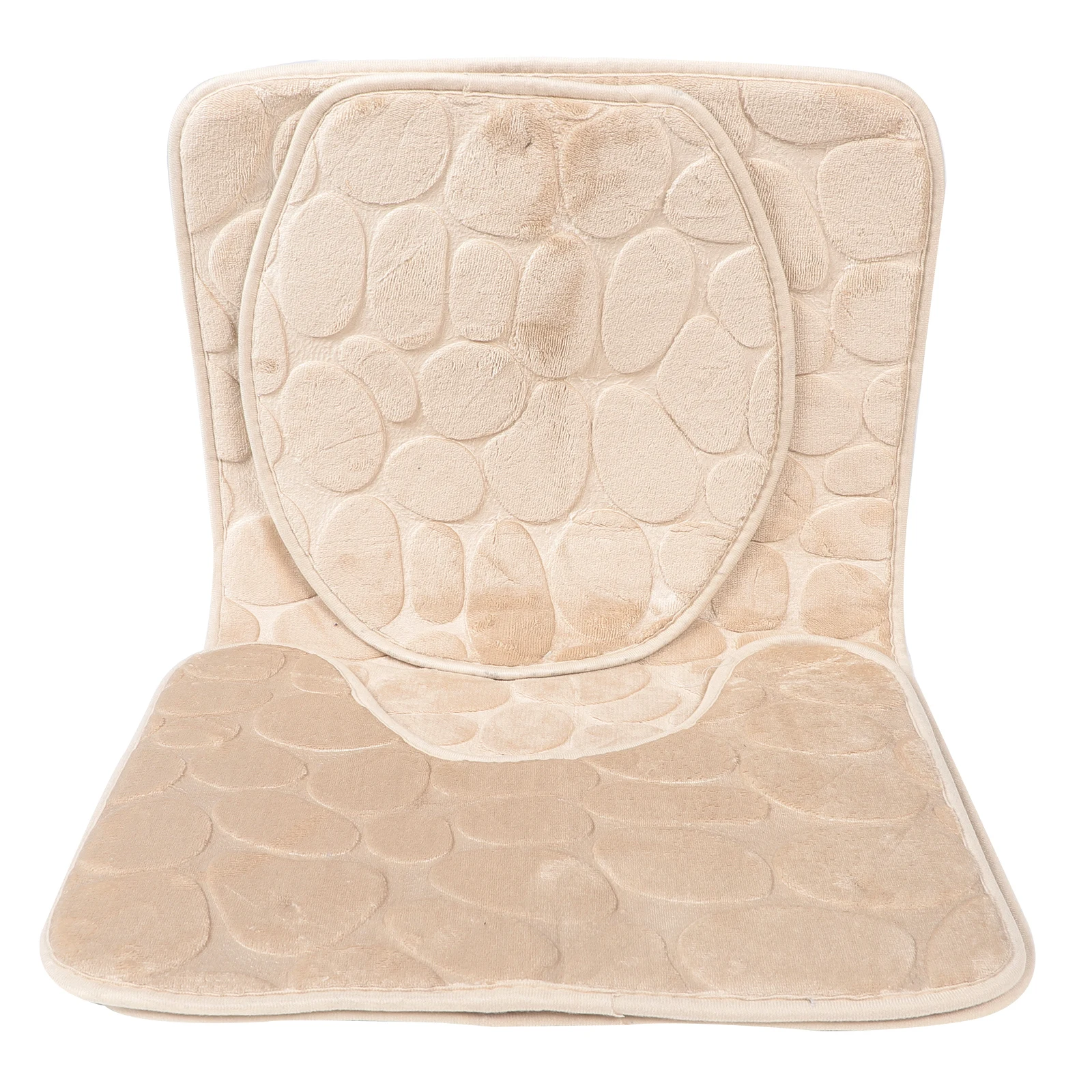 

Bathroom Rug Set Embossed Soft Flannel Non Slip Bathtub Mat Water Absorbent Toilet Seat Cover Golden