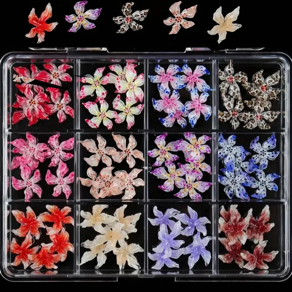 20/60/72 Stuks 3D Hawaii Bloemen Nagel Charmes Zomer Hibiscus Bloemen Nail Art Steentjes 5-Bloemblaadje Lelie Bloemen Manicure Accessoires