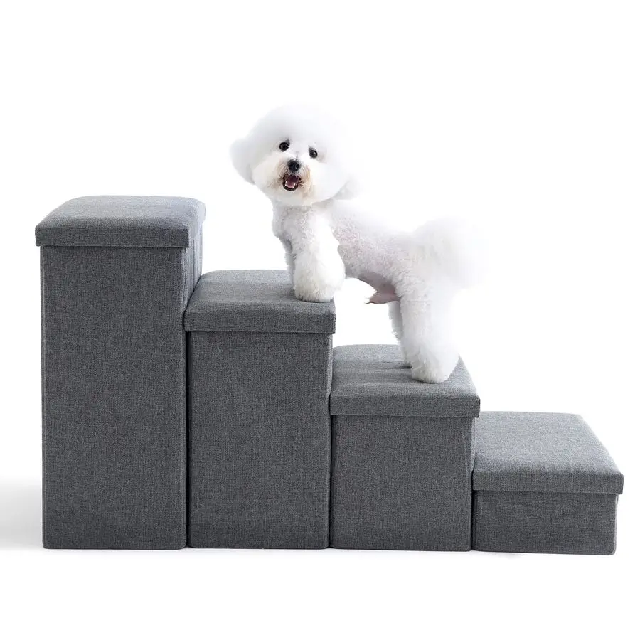 

Stairs for Small Dogs with Storage, 4Step Wider Pet Steps for High Bed and Couch, Folding Dog Ramp for Large Dogs amp Older Cats