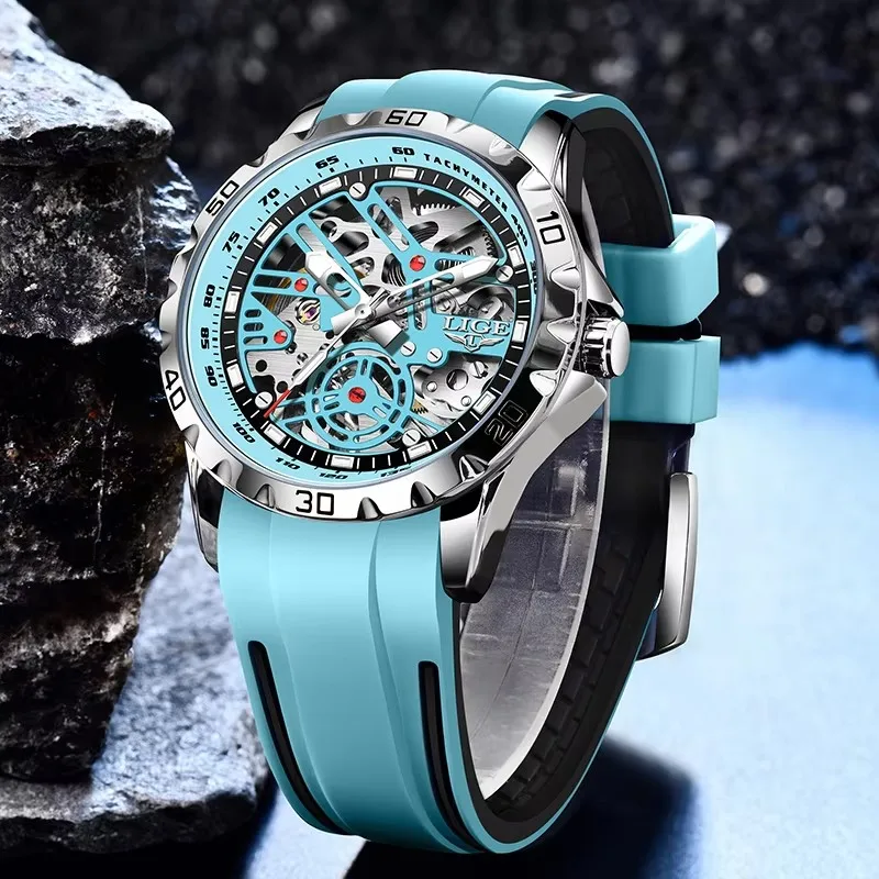 

LIGE New Mens Watches Skeleton Mechanical Automatic Watch Top Brand Luxury Luminous 30M Waterproof Watch For Men Relojs Hombre