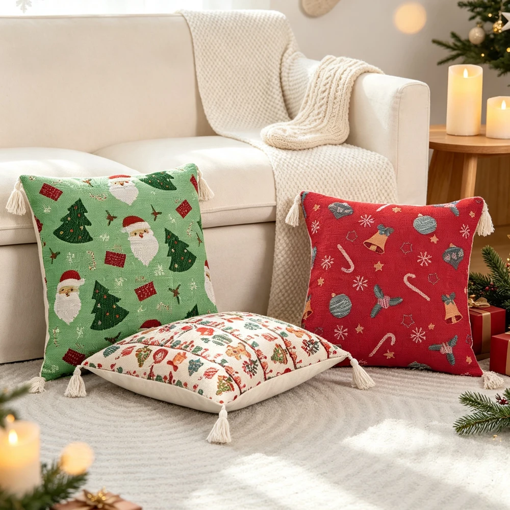 BUYNOW 1 PC Christmas  Cushion Cover Yarn Dyed Pillowcase Holiday Decor Pillowcase For  Sofa Bedroom Decor Cussion Cover