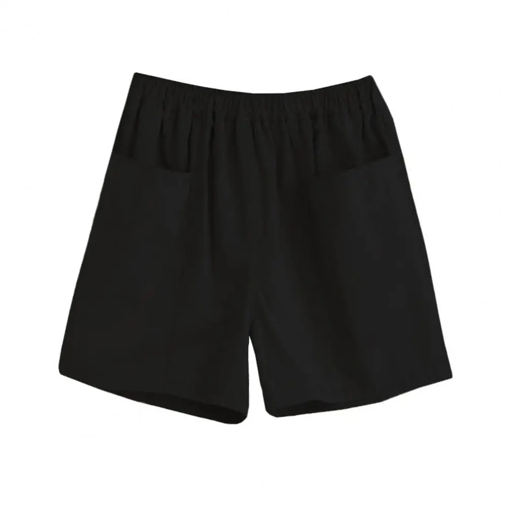 Elegante shorts plissados A-Line feminino com bolsos elásticos na cintura, roupa diária casual cotidiana, plus size, verão