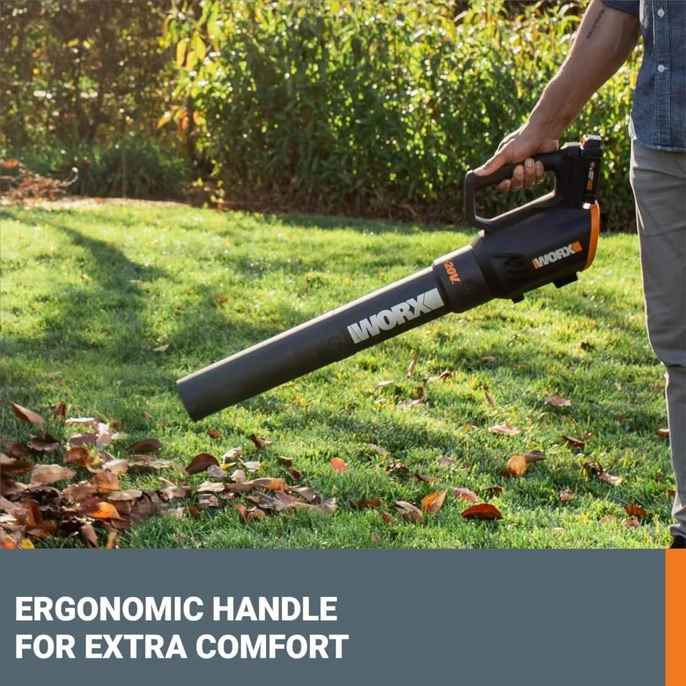 WORX 20V Cordless Leaf Blower WG547, Electric Blower, Powerful Turbine Fan Technology, 2-Speed Control, for One-Hand Operation,